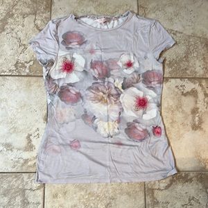 Ted Baker London Floral Print Fitted T-shirt (sz 3 = size 8 / med)